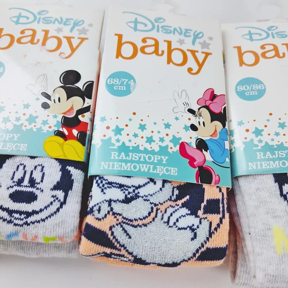 Disney Mickey & Minnie Mouse Gray Pink Baby Tights NIP